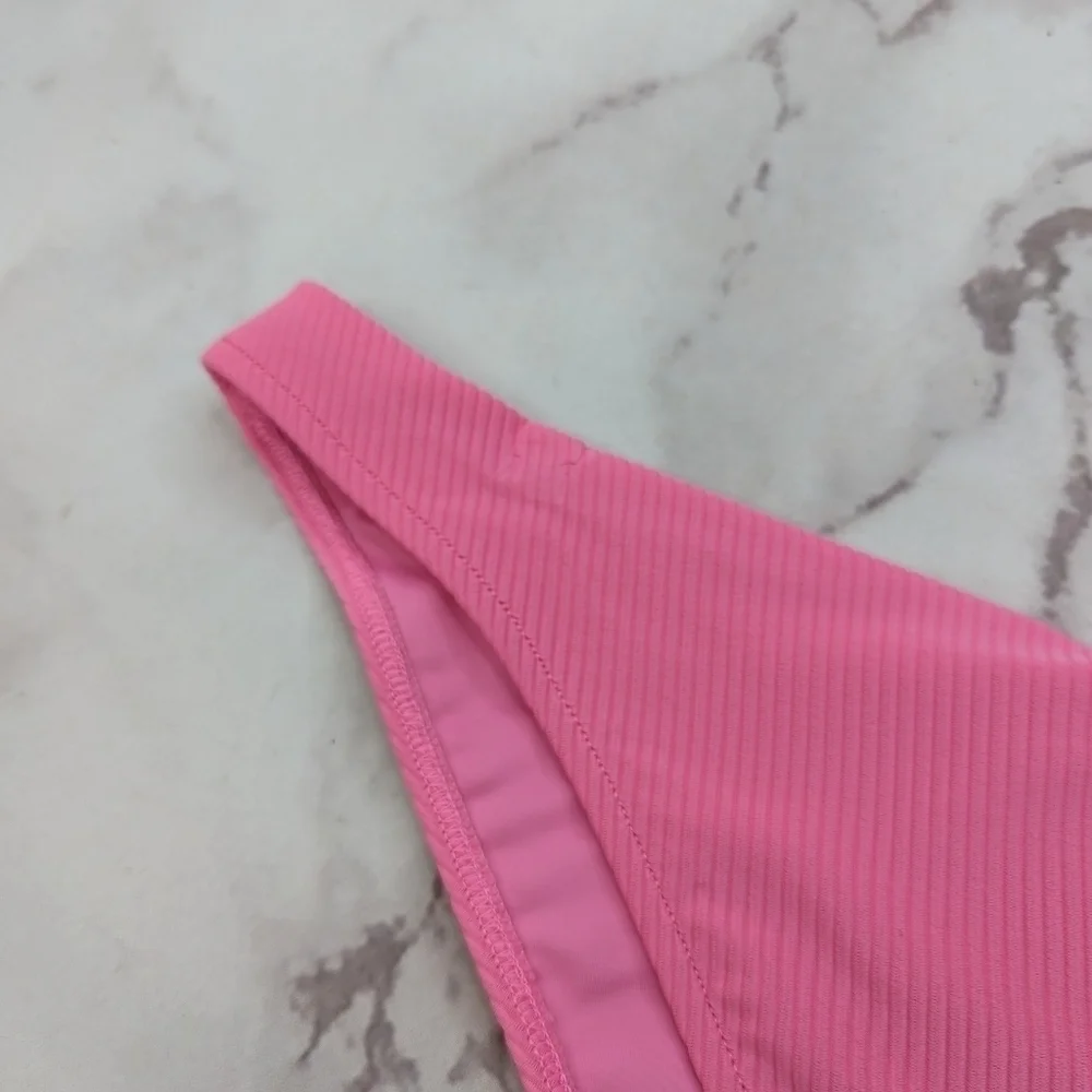 Frankie's Bikinis Bottoms Women XL Swim Bathing Ribbed Enzo Cherub Pink Cheeky